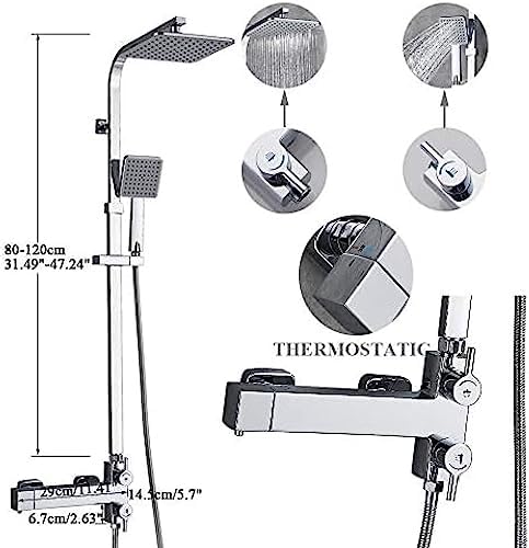 TECKI Rainfall Shower Faucet Set with Antique Brass Handheld Head 1