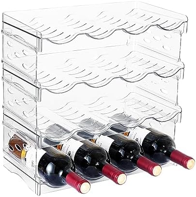 IEEK Clear Plastic Stackable Bottle Rack Holds 16 Bottles 4 Pack