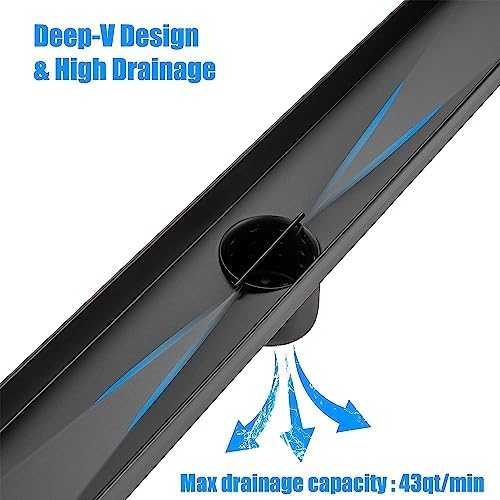 12 Inch Matte Black Linear Shower Drain with Removable Panel