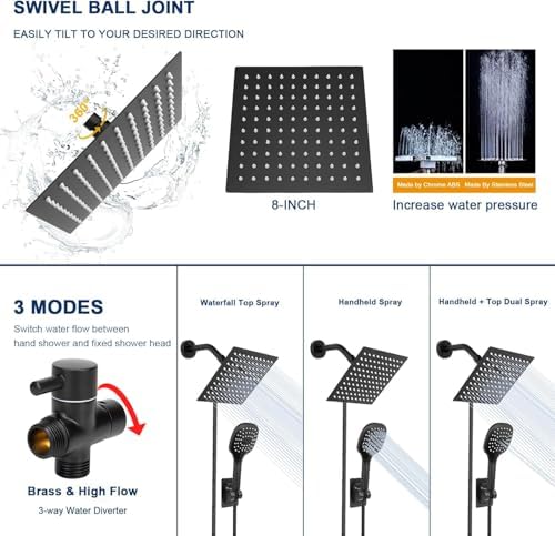 NearMoon Shower Head with 3 Settings and 5ft Hose - Matte Black