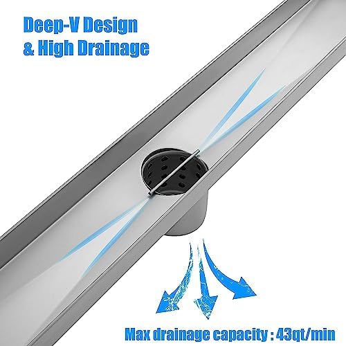 JECONNY 48 Inch Linear Shower Drain with 304 Stainless Steel Panel