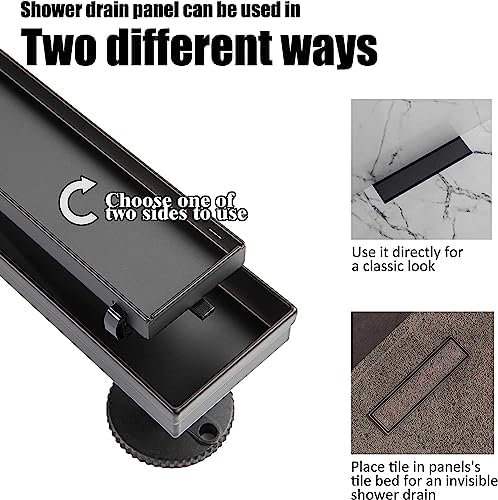 12 Inch Matte Black Linear Shower Drain with Removable Panel