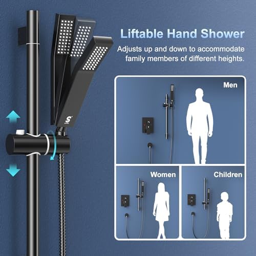 SR SUN RISE 10 Inch Slide Bar Shower Set with Matte Black Faucet