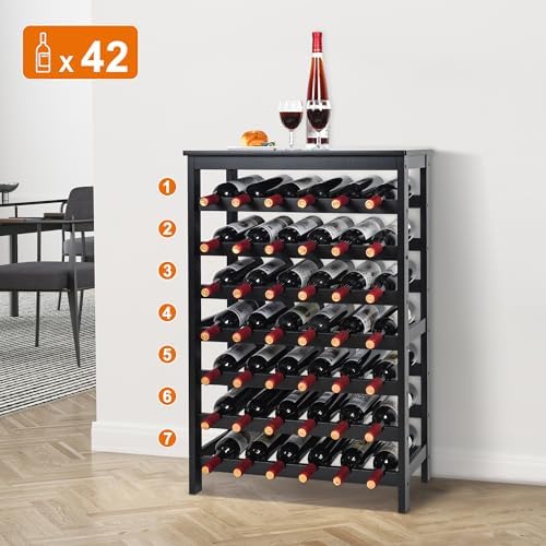 VASMIA 42-Bottle Bamboo Wine Rack 7-Tier Freestanding Floor