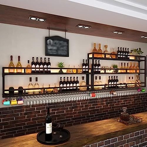 SilteD Wall-Mounted Wine Rack with LED Bar Shelves 80x25x90Cm Black