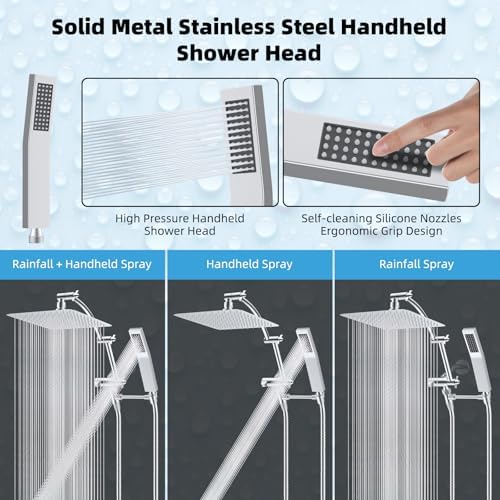 Hibbent All Metal 10x9 Rainfall Handheld Shower Combo