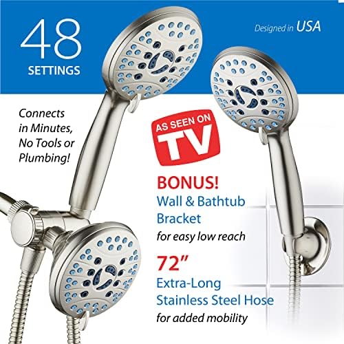 Hotel Spa AquaCare High Pressure 48-Setting Rain Handheld 3-Way Shower Combo