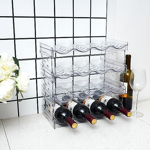 IEEK Clear Plastic Stackable Bottle Rack Holds 16 Bottles 4 Pack