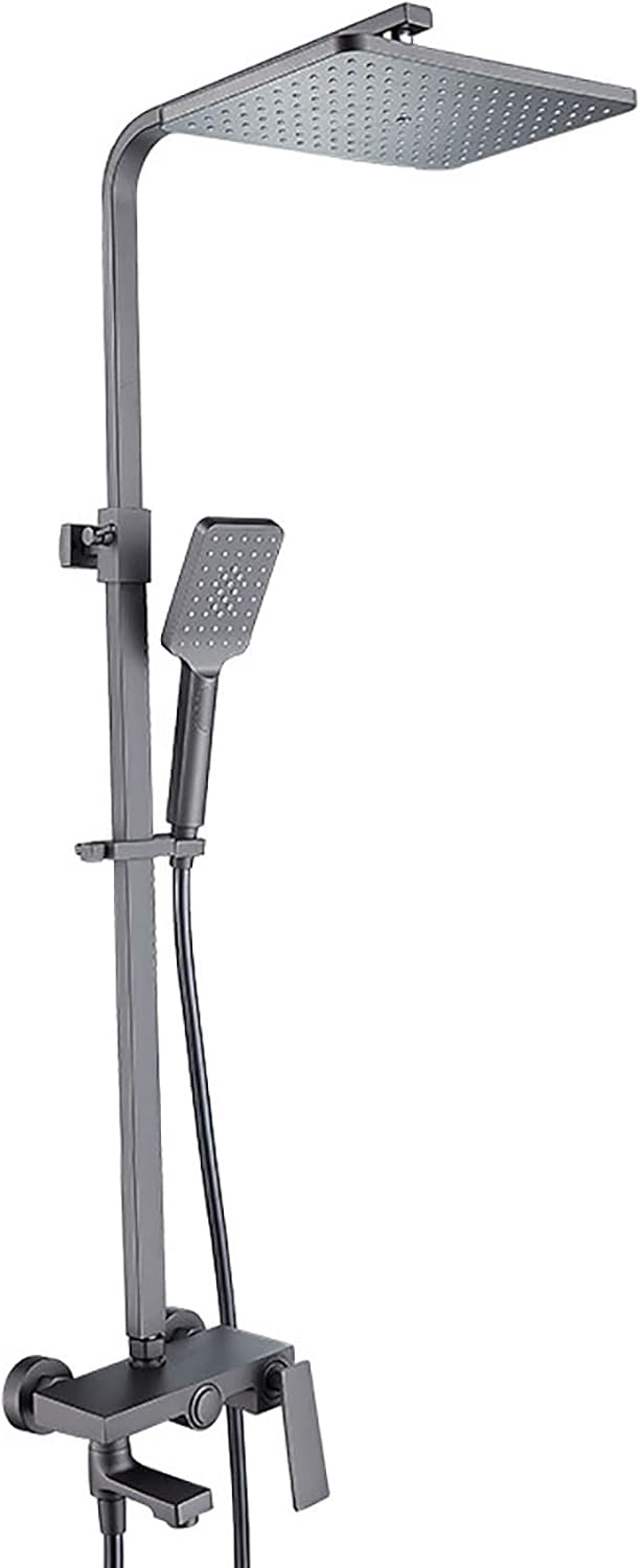 Gray Brass Rain Shower Combo Set with 3 Mode Handheld