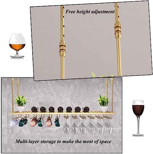 Brass Hanging Wine Rack with Adjustable Glass Holder