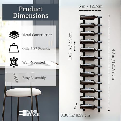 12 Bottle Black Metal Wall Mounted Wine Rack - Modern Industrial Style