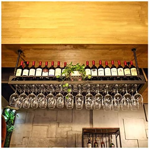 Retro Adjustable Ceiling Wine Rack with Crossbar Design