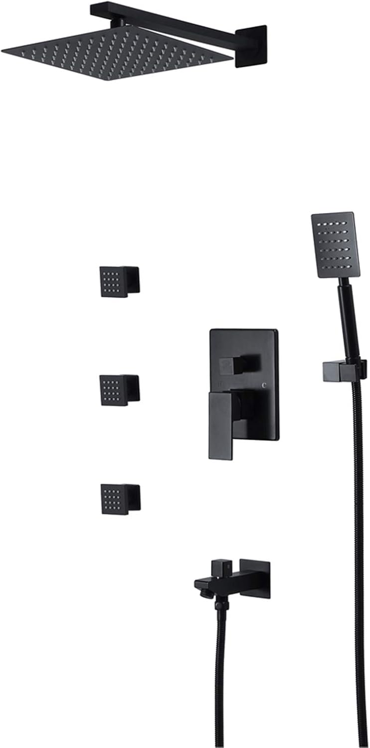 Black Rain Shower System with Body Jets and Handheld