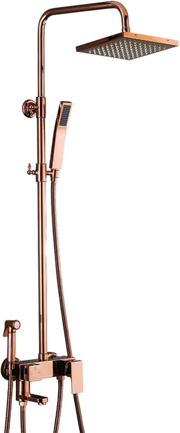 Rose Gold Exposed Shower Faucet Set with Handheld and Bidet