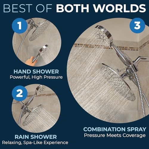 HammerHead Showers Dual Combo - 8-Inch Rainfall 3-Flow Handheld