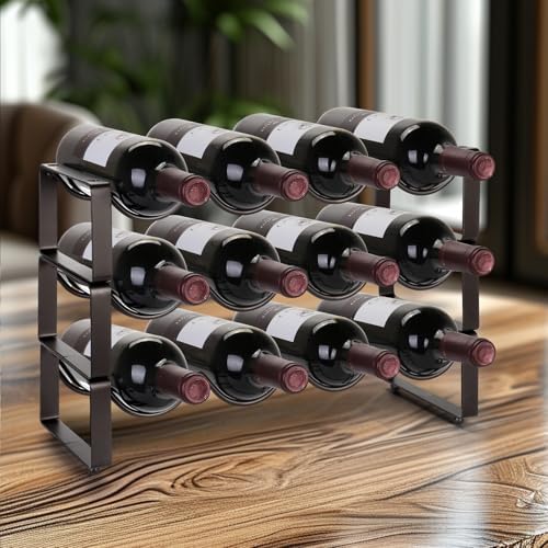 Carperipher Stackable Wine Rack 3 Tier 12 Bottles Metal Storage