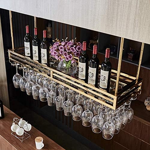 Wall-Mounted Wine Rack with Adjustable Hooks and Red Gold Finish