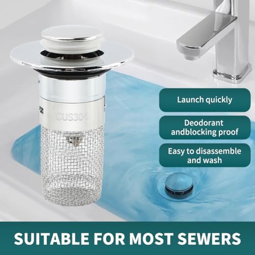 EMVANV 2pcs Pop-up Sink Stopper with Hair Catcher