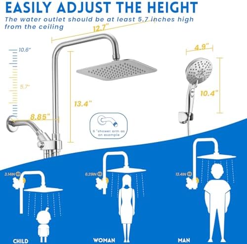 Ryamen Dual Shower Head Combo with 15 Slide Bar 6 Settings Handheld