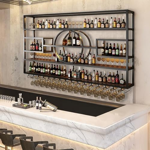 63in Wall Mounted Wine Rack Iron Display Stand for Bar Living Room