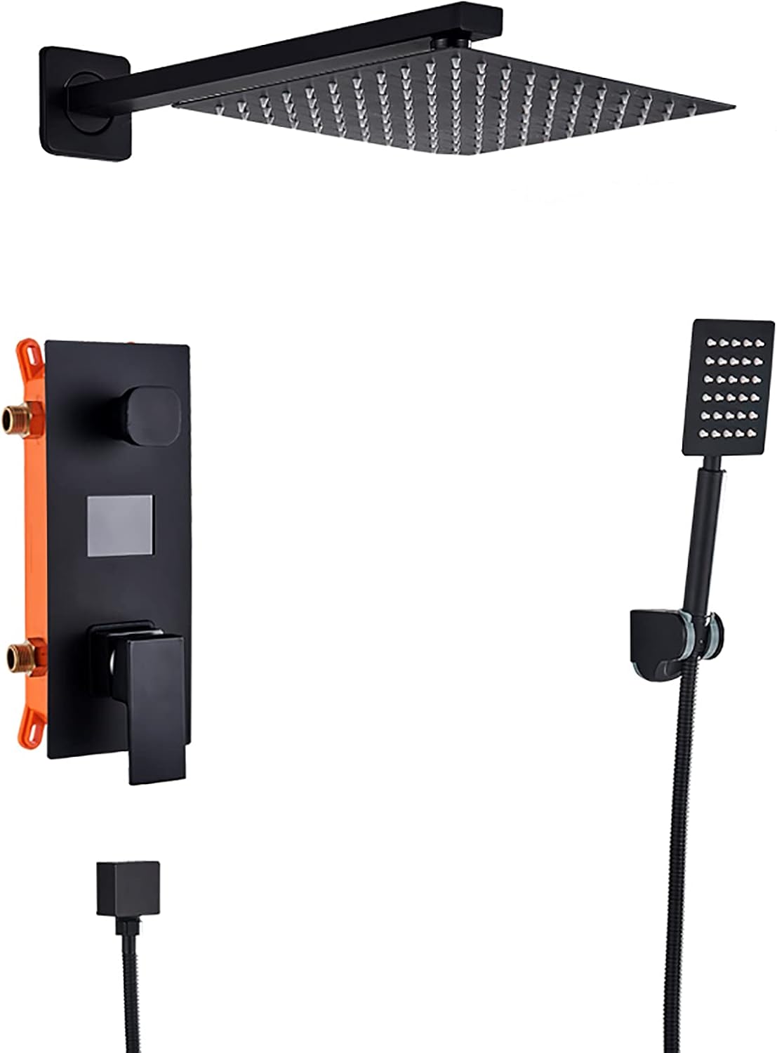 Wall Mounted Matte Black Shower Combo Set with Digital Display