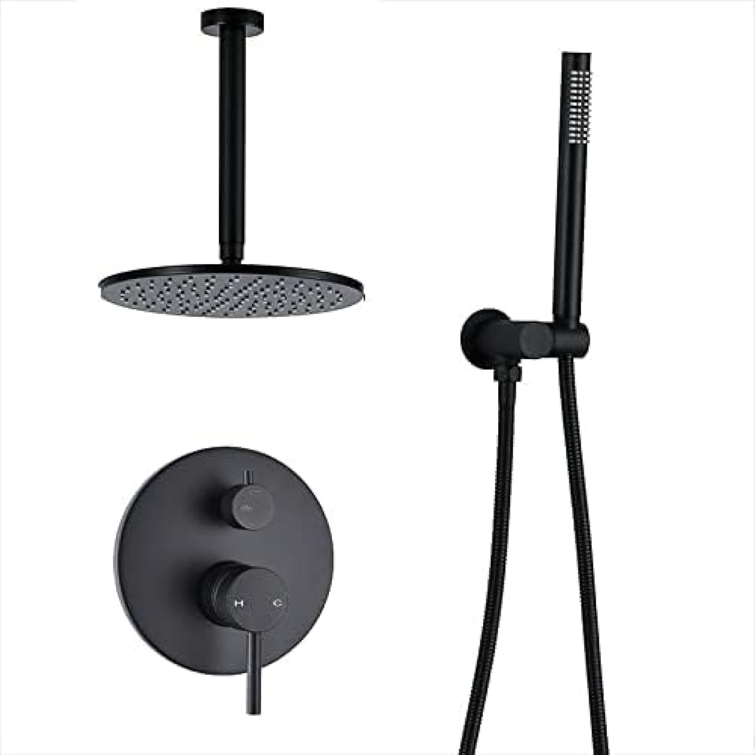 Brass Black Shower Set with Rain and Handheld Spray Heads