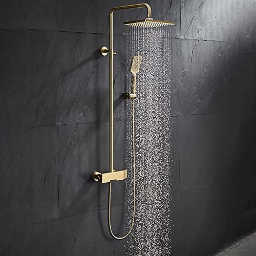 Brushed Gold Shower System Set with Adjustable Height and 3-Setting Handheld