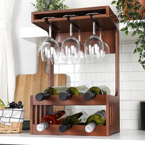 Mind Reader Wall-Mounted Wine Rack 6-Bottle Capacity Wood Brown