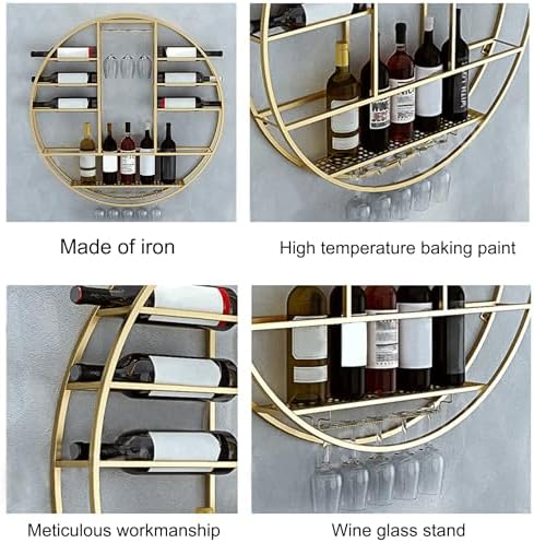 MeyeLo Round Wall Wine Rack with Glass Holder