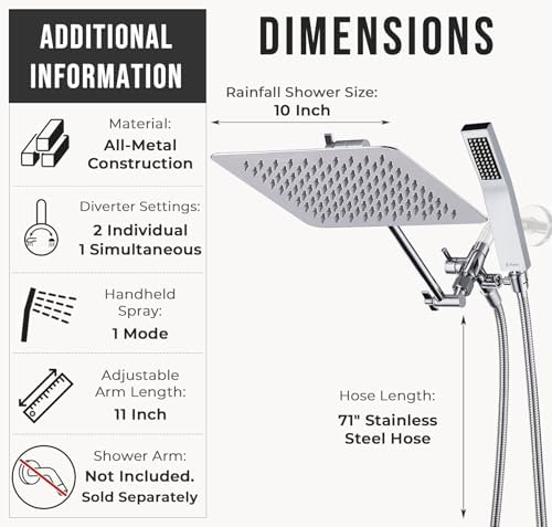 G-Promise All Metal 10 Inch Dual Square Shower Head Set
