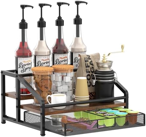 Alyoen 3-Tier Coffee Syrup Organizer Rack with 35K Cup Storage