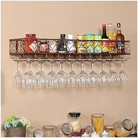 ALDEPO Wall Mounted Wine Rack with Glass Holder - Bronze 60x25x16cm