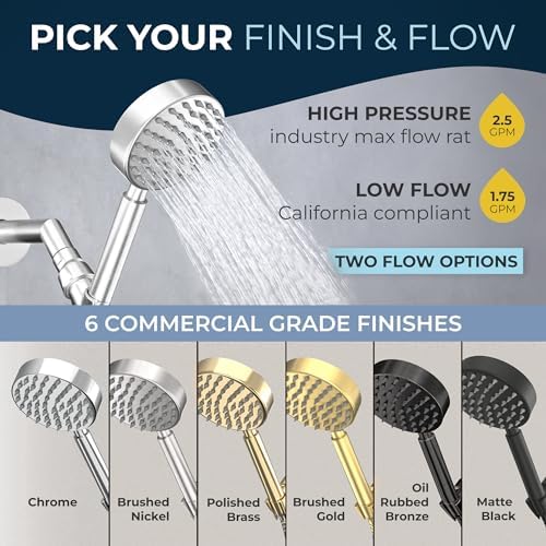 HammerHead Showers All Metal Handheld Shower Head with Hose and Brass Holder