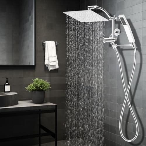 Hibbent All Metal 10x9 Rainfall Handheld Shower Combo