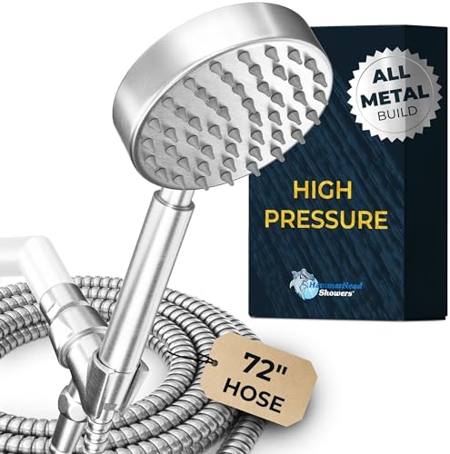 HammerHead Showers All Metal Handheld Shower Head with Hose and Brass Holder