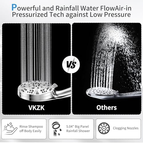 VKZK High Pressure 8 Mode Handheld Shower Head with Stainless Steel Hose
