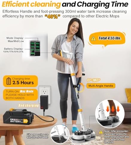 Qimedo 800RPM Cordless Electric Mop with Smart Display
