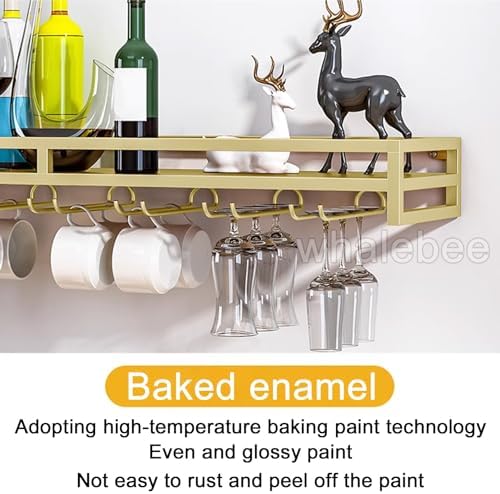 Whalebee Wall-Mounted Wine Glass Rack - 5 Rows Black Gold White