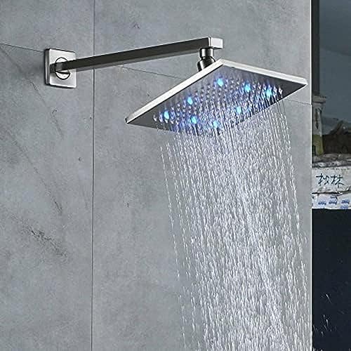TECKI 12 Inch Brushed Nickel Shower Faucet Set with LED Light