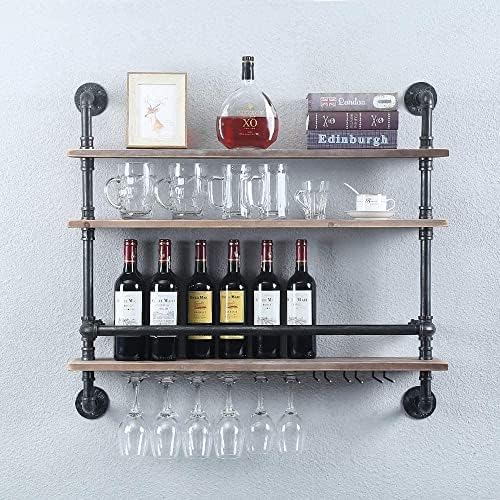 Pimex Wall-Mounted 3-Layer Wine Rack with Glass Holders