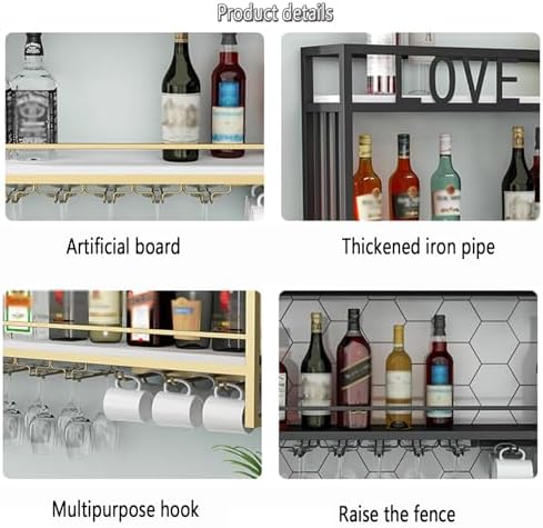Wall Mounted Wine Rack Black 100cm Metal Holder with Glass Storage Shelves