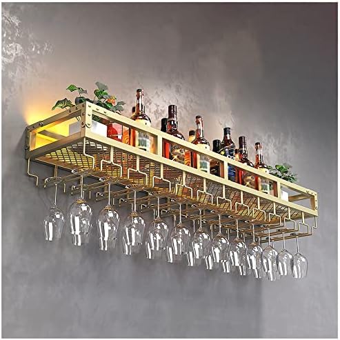 ZJDYDY Gold Wall Mounted Wine Rack with Glass Holder