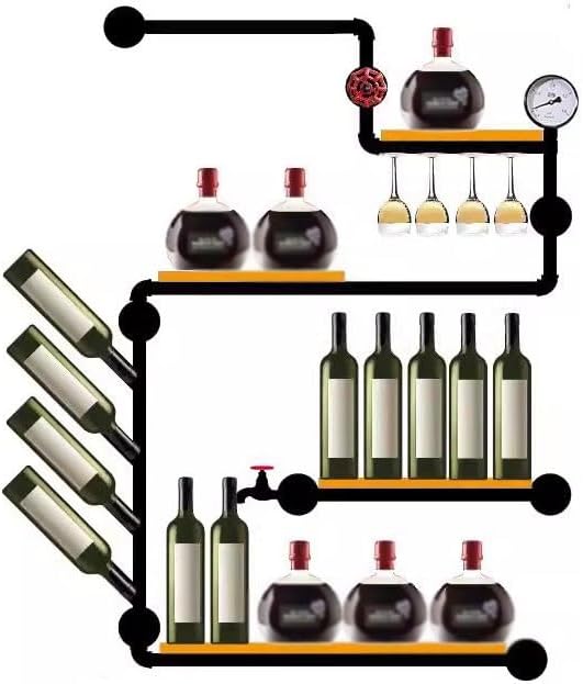 Industrial Style Wall-Mounted Wine Rack with Solid Wood