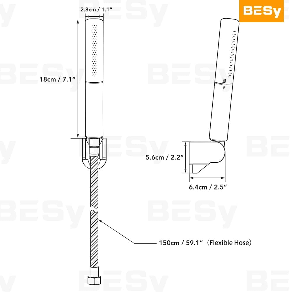 BESy Black Brass Handheld Shower Head 2 In 1 Set