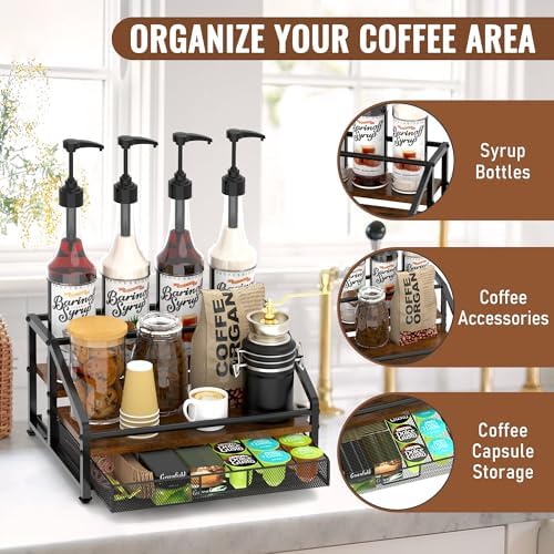 Alyoen 3-Tier Coffee Syrup Organizer Rack with 35K Cup Storage