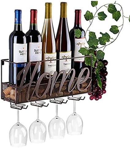 LASEVE Wall-Mounted Wine Rack 5 Bottles 4 Glasses