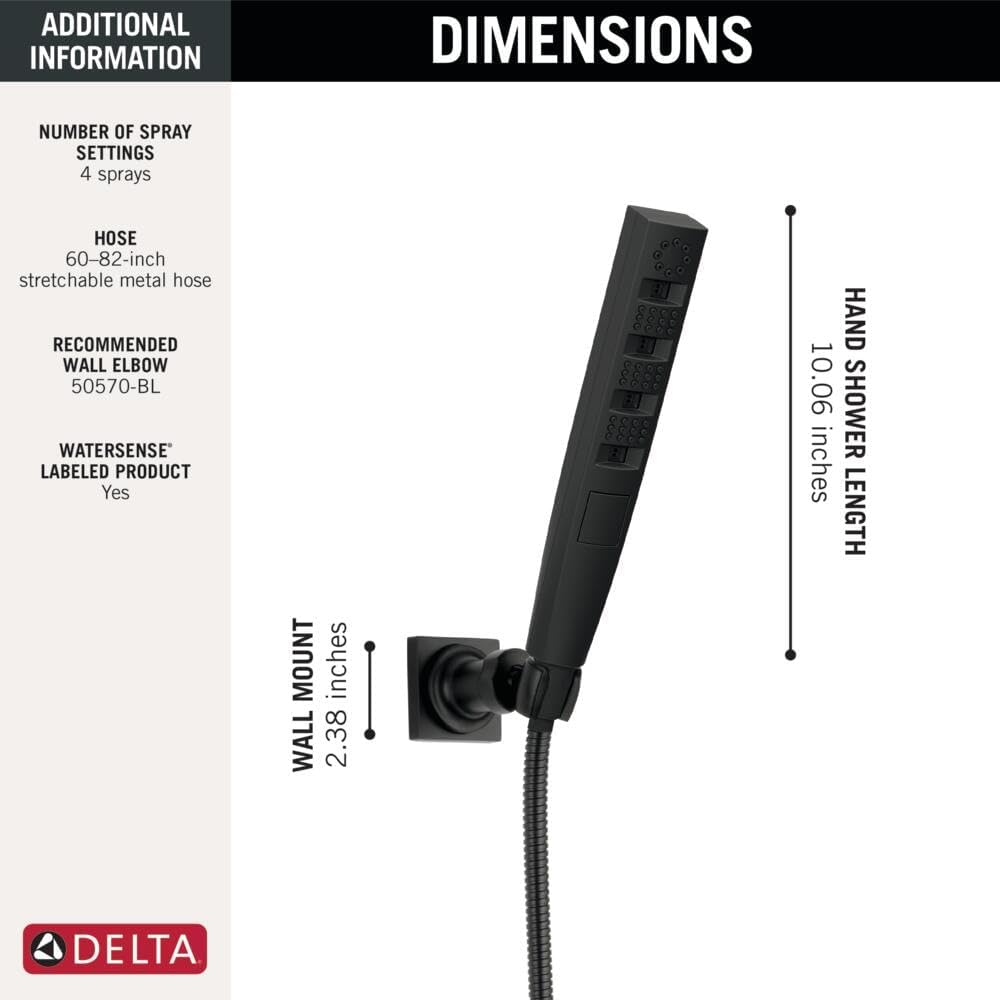 Delta H2Okinetic 5-Spray Matte Black Handheld Shower with Hose