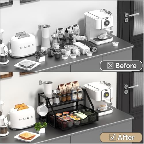 Homedawn Coffee Syrup Rack Organizer 2-Tier 8 Bottles Black