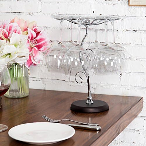 MyGift 6-Hook Wine Glass Holder with Scrollwork Design