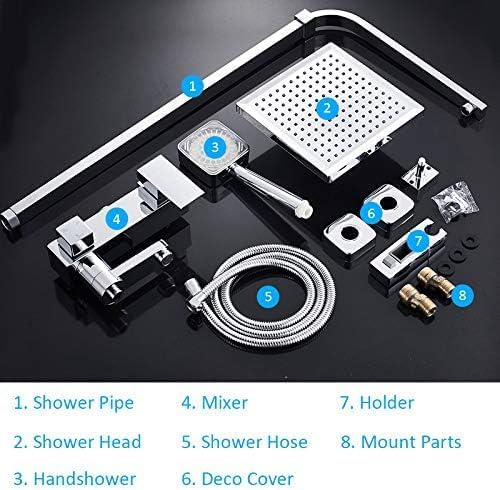 TECKI 3-Way Mixer Bath Shower Faucet Set with Rainfall Head